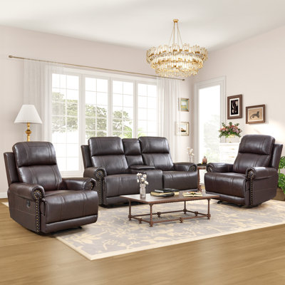 Dulles 3-Piece Power Reclining Living Room Set (2 Recliners & Loveseat With Cupholder And Storage)