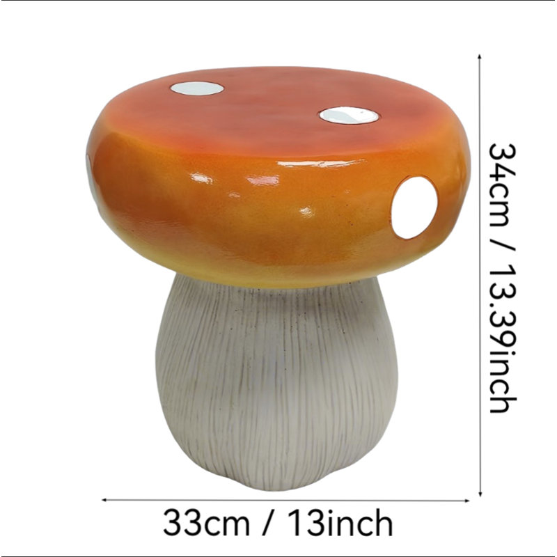 Statue tabouret Mushroom, tabouret de jardin extérieur en résine, tabouret surdimensionné à base de forêt 13,8 pouces, tabouret d'intérieur Courtyard