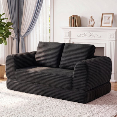 63" Corduroy Convertible Sleeper Sofa Bed, Boneless 2-in-1 Foldable Floor Couch, Upholstered Futon for Living Room, Apartment, Dorm & Small Spaces