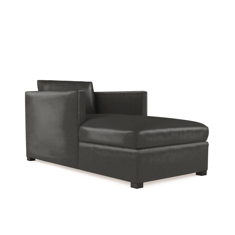 Madison Upholstered Chaise Lounge, Ebony, Distressed Leather Cognac