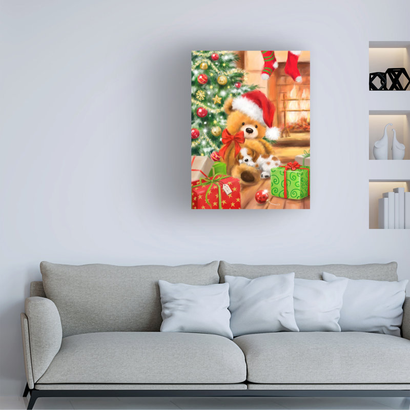 Art sur toile «bolologia», ours de Noël avec cadeaux, H 24 po x l 32 po