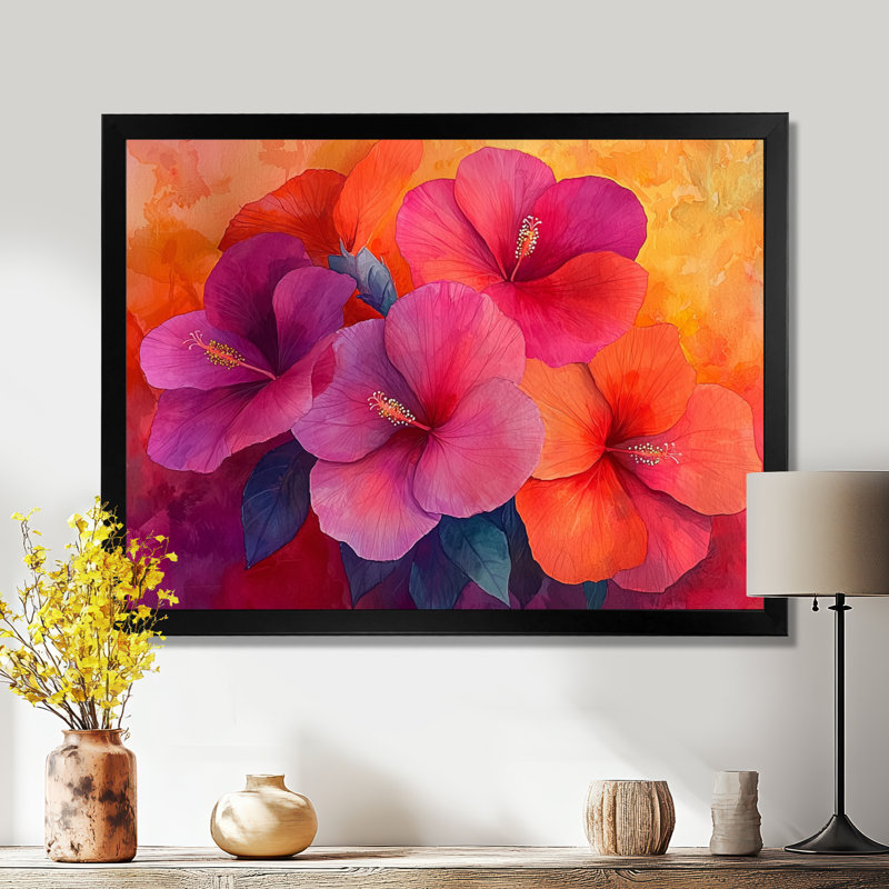 Hibiscus Vivid Hues, Reproduction encadrée d'une seule photo, H 30 po x l 40 po, Noir, noir, noir, noir