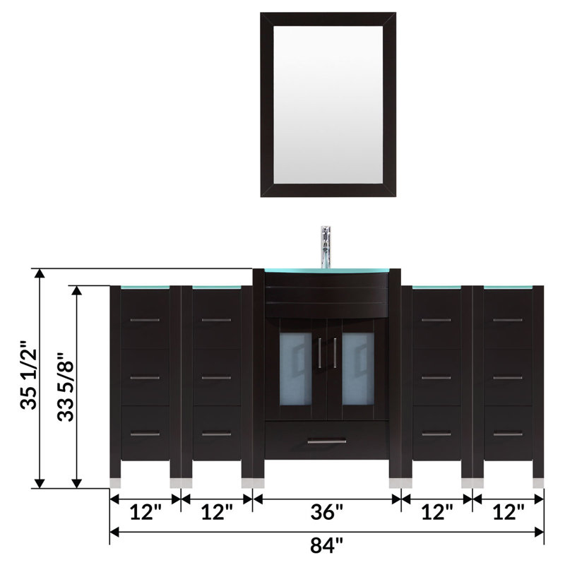 Ensemble de meuble-lavabo de salle de bain simple avec miroir 84 po Marguez, Noir
