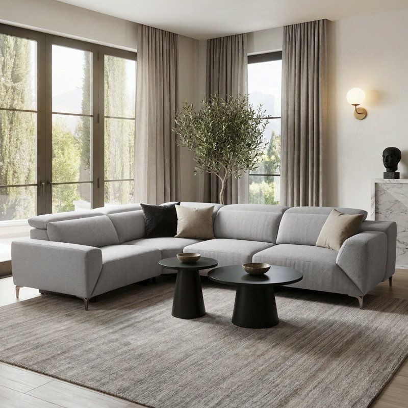 Cheridy 123.5" Power Reclining Sectional Sofa With Usb Port And Swivel Arm, Light Gray Fabric