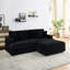 Velours côtelé noir 87,66 pouces, siège à 3 places avec rangement et coussins, mousse haute résilience, salon essentiel pour le bureau, pieds simples, mousse à quatre compressions-1582471371
