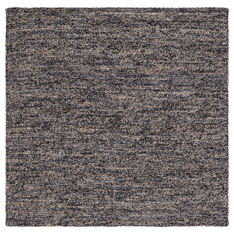 Jariell Natural Fiber Hand Loomed Wool/Jute Rug in Black/Natural, Square 6'