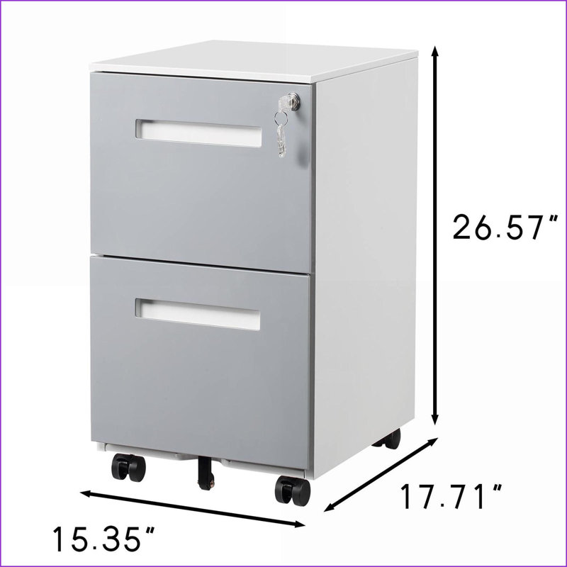 Armoire, classeur mobile à 2 tiroirs avec 5 roulettes pour format lettre / A4 | Gris ardoise | Métal