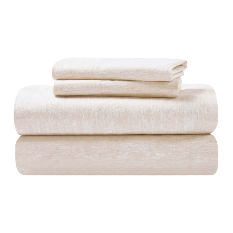 Ensemble de draps en flanelle de coton deux tons Superior, Ensemble de draps pour grand lit avec 2 taies d'or, Beige