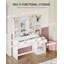 Dressing Table with Mirror, Vanity Desk with Adjustable LED Light, Large Desktop, 3 Drawers and 1 Storage Cabinet, Open Shelves, Vanity Table for Bedroom
