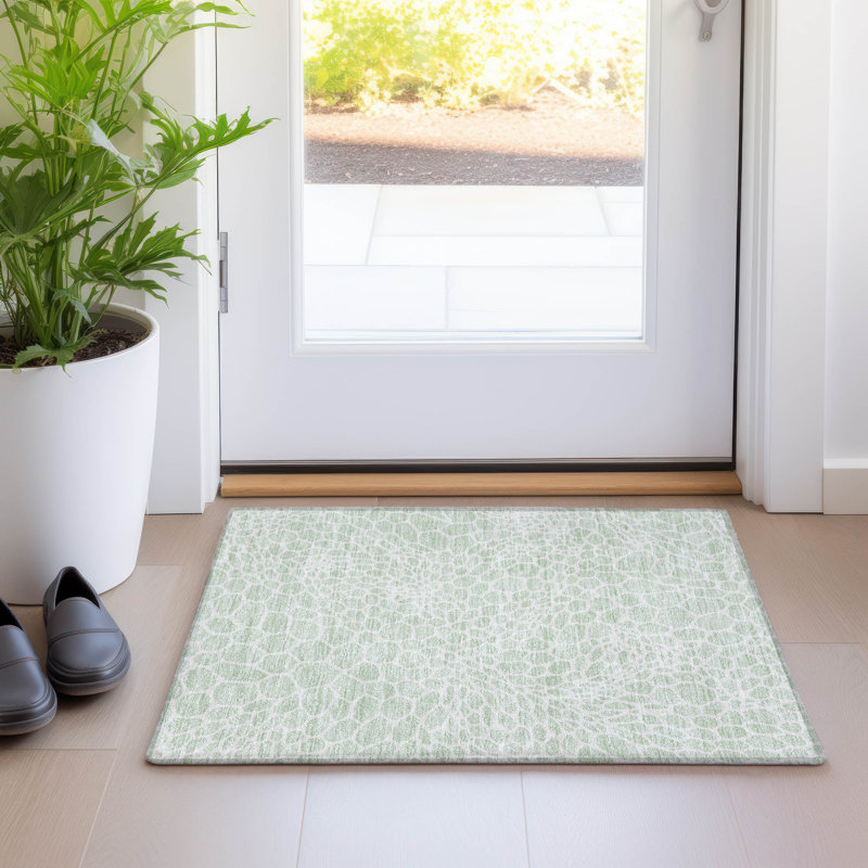 Premium Machine Washable Prisco Mint Rug, Rectangle 1'8" x 2'6"