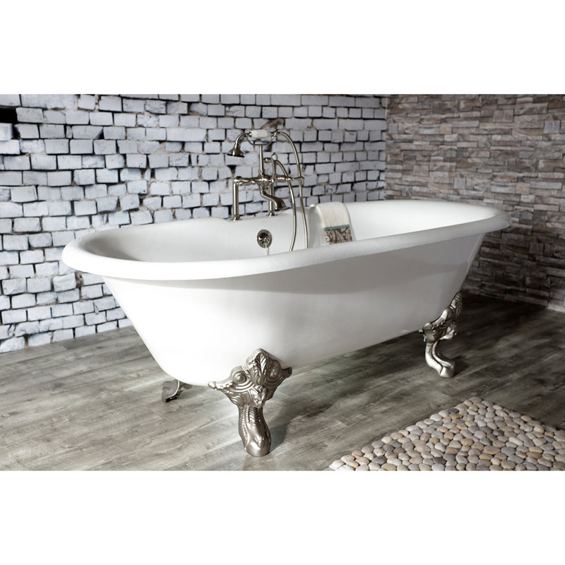 Baignoire sur pattes ovale à double extrémité en fonte 72 pouces Kingston Eden, Nickel brossé