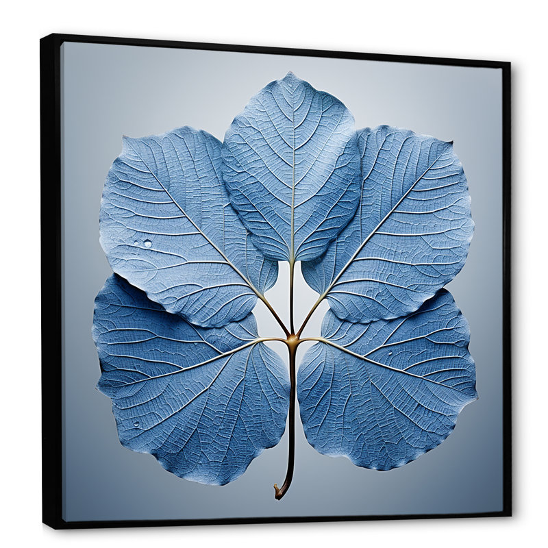 Silhouette de feuilles bleues saphir, Cadre flottant noir, H 16 po x l 16 po x P 1 po
