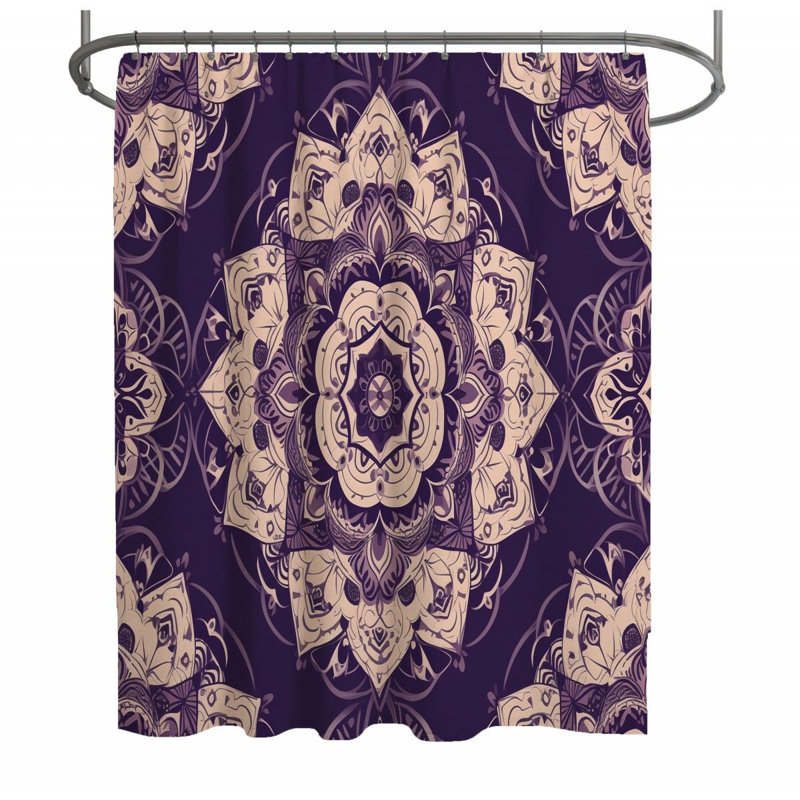 Rideau de douche Mandala - Décoration de salle de bain bohémienne, H 93 po x l 70 po
