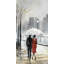 Couple walking under the rain - 24"x48" Framed canvas