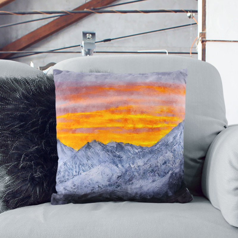 Snowy Mountain Under the Sun Painting Cushion with Filling, 55cm H x 55cm W x 20cm D, Black