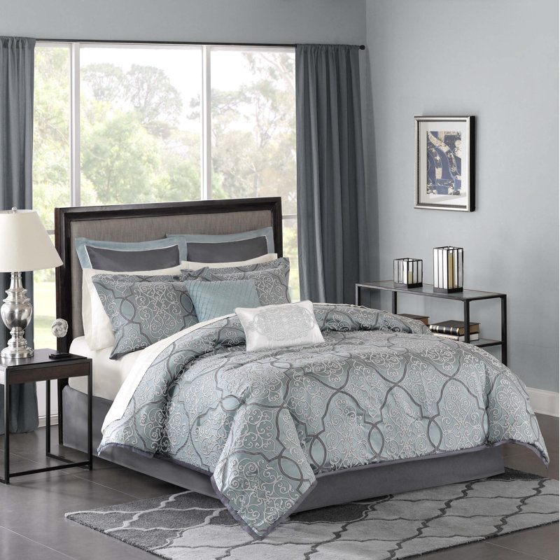 Lavine Blue 12-Piece King Comforter Set with 100% Cotton Bed Sheets, King Comforter + 11 Additional Pieces, Blue