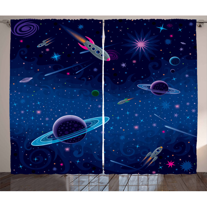 Outer Space Semi-Sheer Rod Pocket Curtain Panels, 54" x 63"