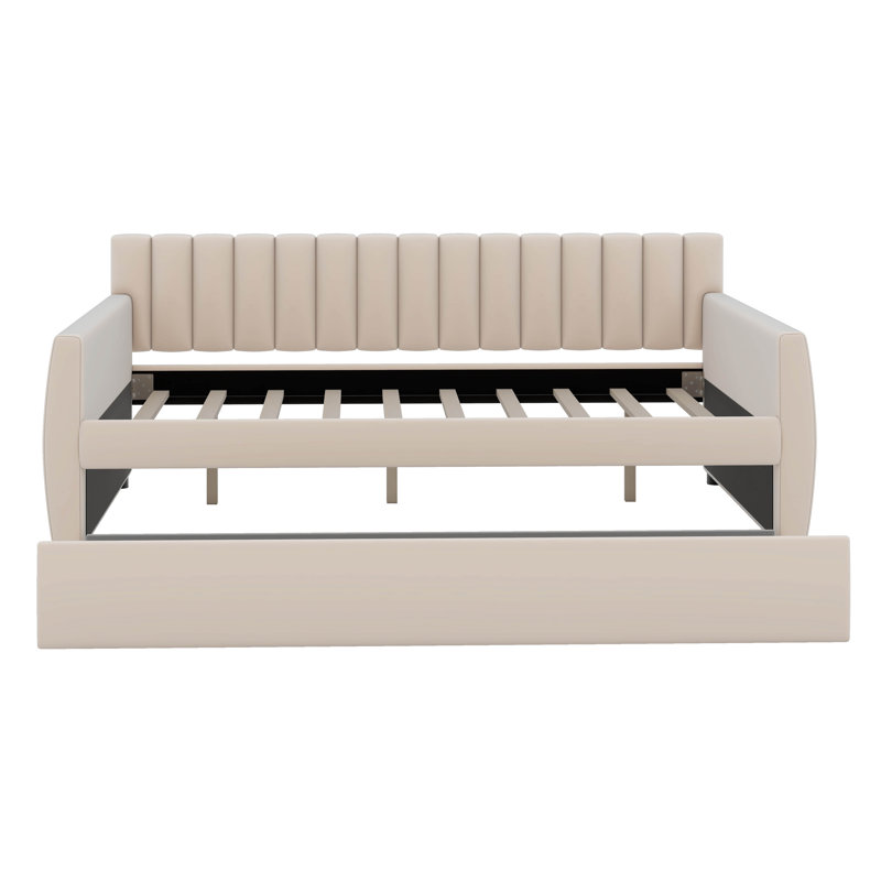 Hsieh Full Size Upholstered Daybed With Trundle, Beige