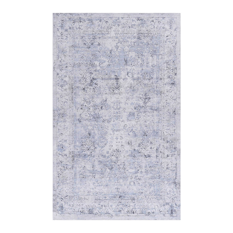 5'X8' Blue And Cream Washable Area Rug​, Rectangle 5' x 8'