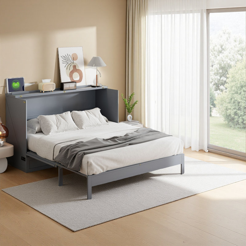 Lit escamotable avec grands tiroirs Murphy, Lit double , Gris