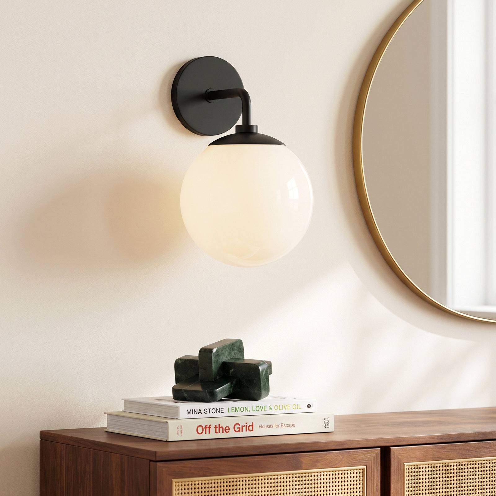 Luna Single Light Glass Dimmable Armed Sconce, Old Bronze