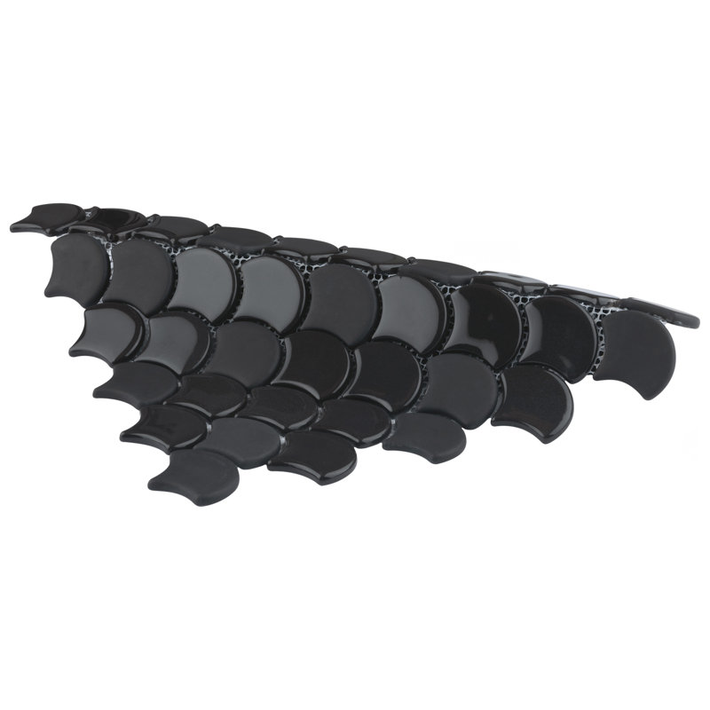 Expressions Scallop Black 11-1/4" x 12" Glass Mosaic Tile