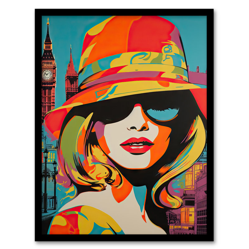 Mehan 1960s London Chic Retro Neon Woman Portrait With Big Ben - Single Picture Frame Print