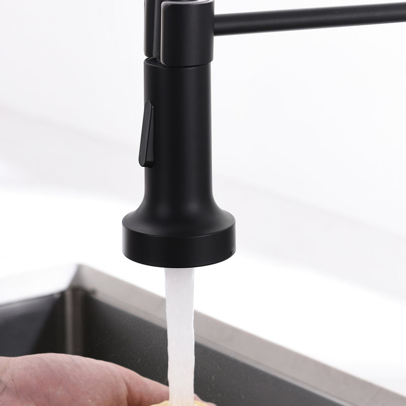 Robinet rétractable noir mat pour la cuisine - levier simple, étanche, aux taches d'eau et aux empreintes digitales avec levier, laiton, contrôle de température stable