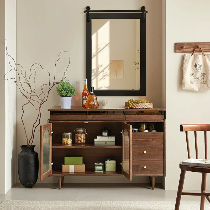  Rectangle Modern Solid Wood Farmhouse Accent Mirror, Black, 30" x 22"