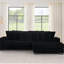 Canapé-lit rembourré en velours noir avec 3 options de sièges, conception convertible, siège confortable et durable, structure en bois franc, coussins amovibles-1529950040