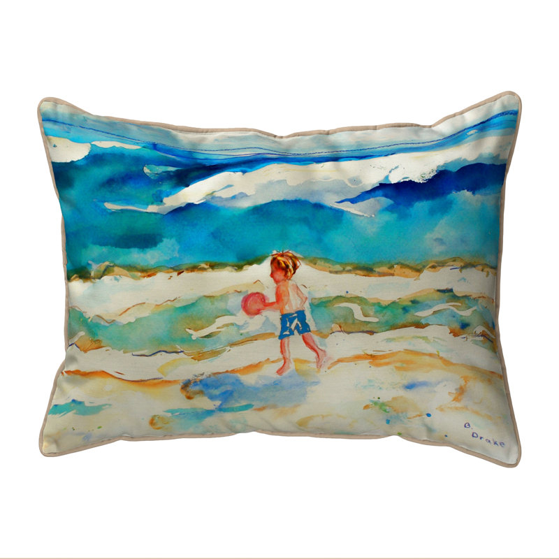 Boy And Ball Outdoor Throw Pillow, Small