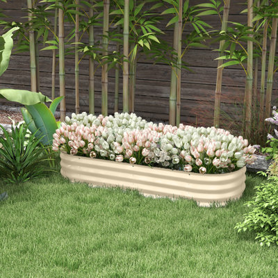 Boîte à fleurs extérieure galvanisée - 4,9 pi x 2 pi 1 po, lit de jardin surélevé en métal avec bordure pour la culture de légumes, crème 59 po 24,5 po 11,92 po, plante à rebords surélevés,