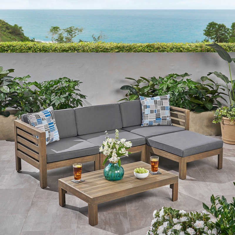 Cambridge L Shape Sofa Set, Grey  Cushion/Brown Frame