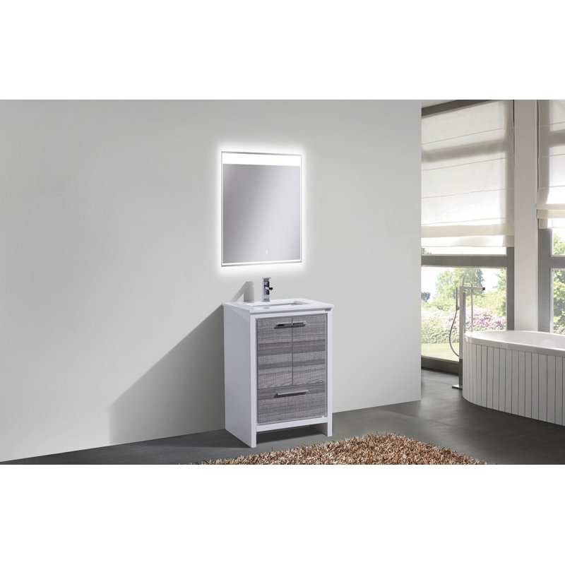 Meraris 23.5'' Single Bathroom Vanity with Quartz/Ceramic Undercount Sink Top, Ash Gray