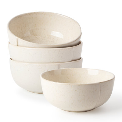 6" Sesame Glaze White Embossed Bowls (Set Of 4)
