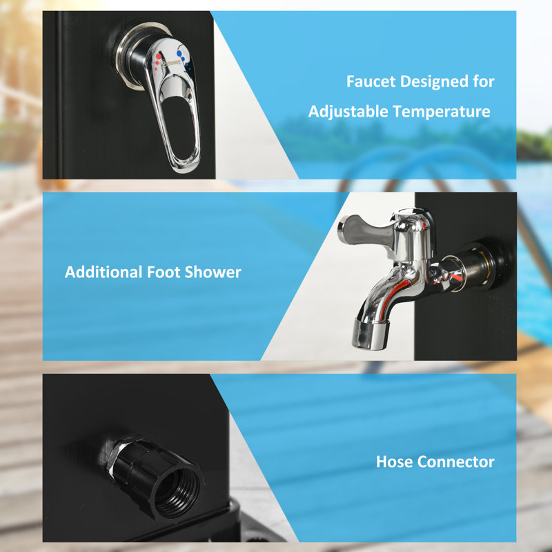 Solar Powered Temperature Controlled PVC Freestanding Outdoor Shower with Detachable Shower Head and Footwash Spout
