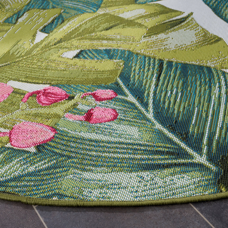 Tamera 596 Area Indoor/Outdoor Area Rug In Green / Pink, Round 6'6"