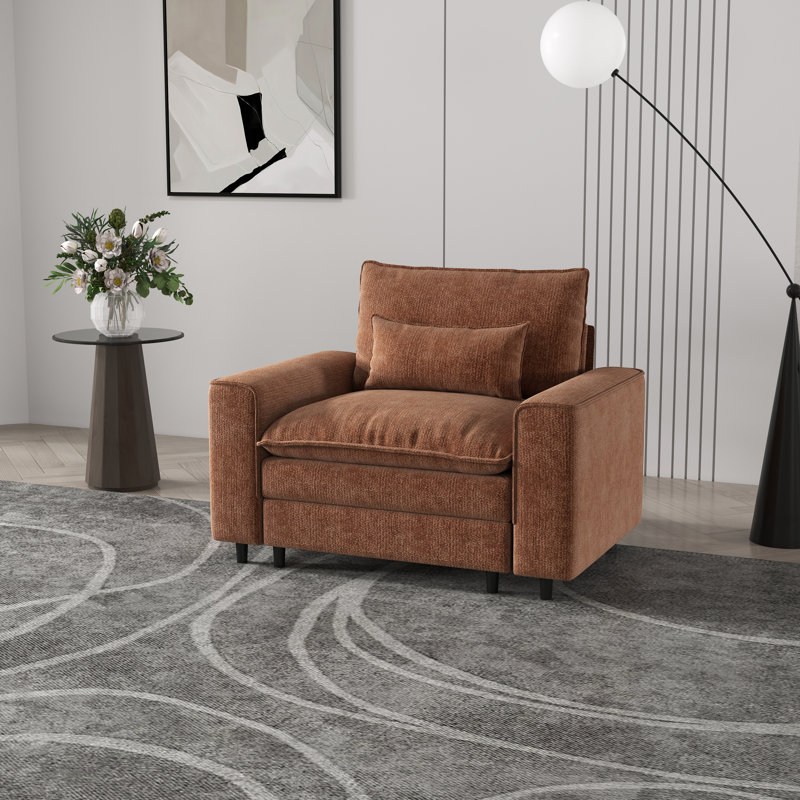 Canapé à siège simple à assise profonde, avec coussins de dossier inclus, Orange