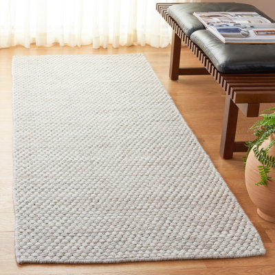 Vermont Hand Woven Wool/Cotton Solid Color Rug in Ivory/Light Grey
