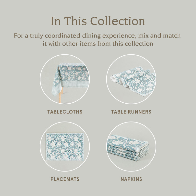 over&back Hand-Blocked Printed Cotton Cloth Napkins, Blue Floral