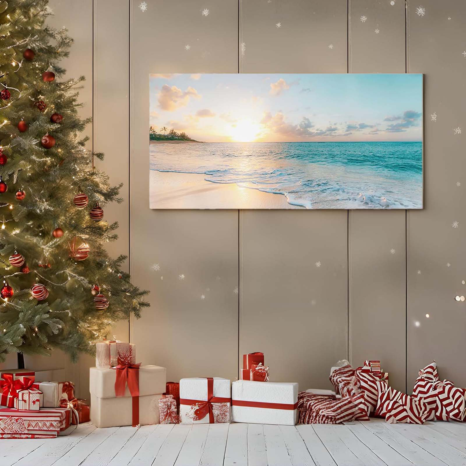 NEUTRALPOSTURE Ocean Beach Sunset Canvas Wall Art For Bedroom Seascape ...