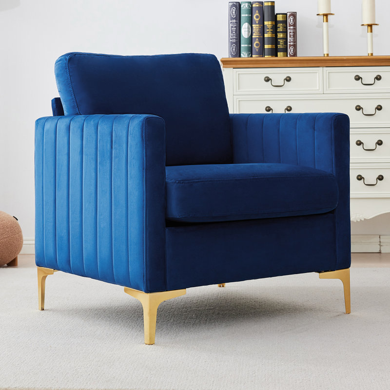  Fauteuil club en velours Majzara, Velours bleu marine