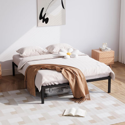 Structure de grand lit plateforme en métal avec lattes en acier renforcé - Silencieux, aucun sommier nécessaire, rangement sous le lit