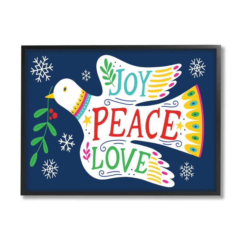 Joy Peace Love Dove at-239, H 11 po x l 14 po x P 1,5 po, Giclée encadrée noir minuit