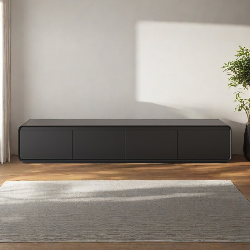 Meuble télé simple en bois durable, 62.99", Crème, crème, Black/White
