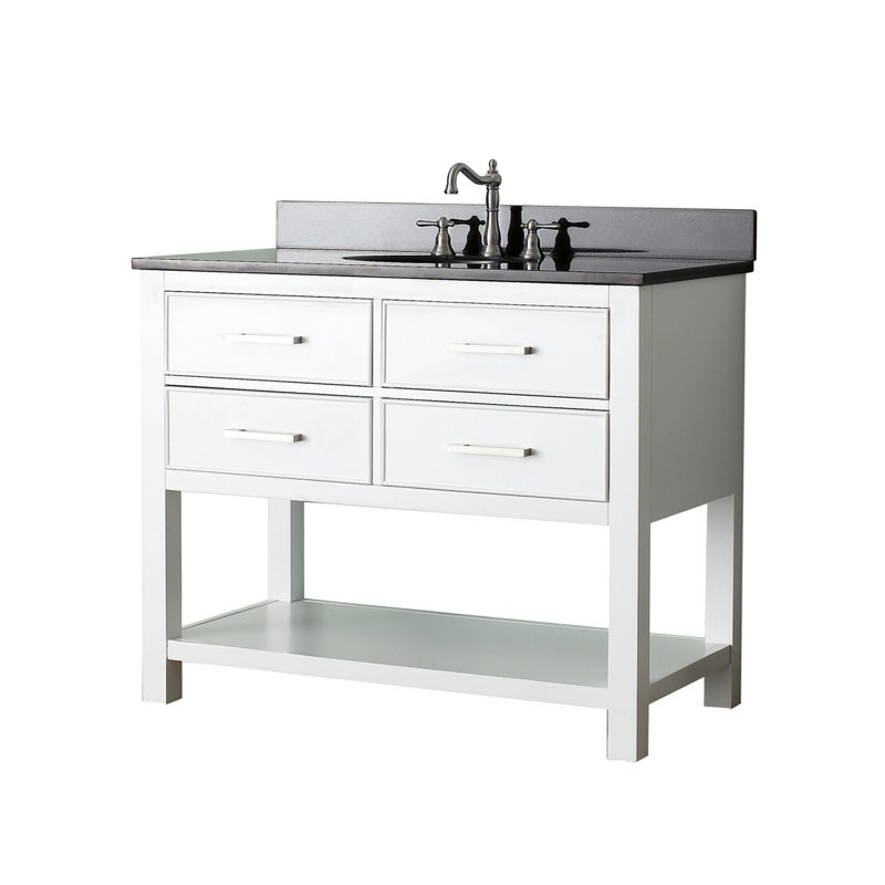 Brooks 43'' W Single Vanity, White, Carrera White Marble