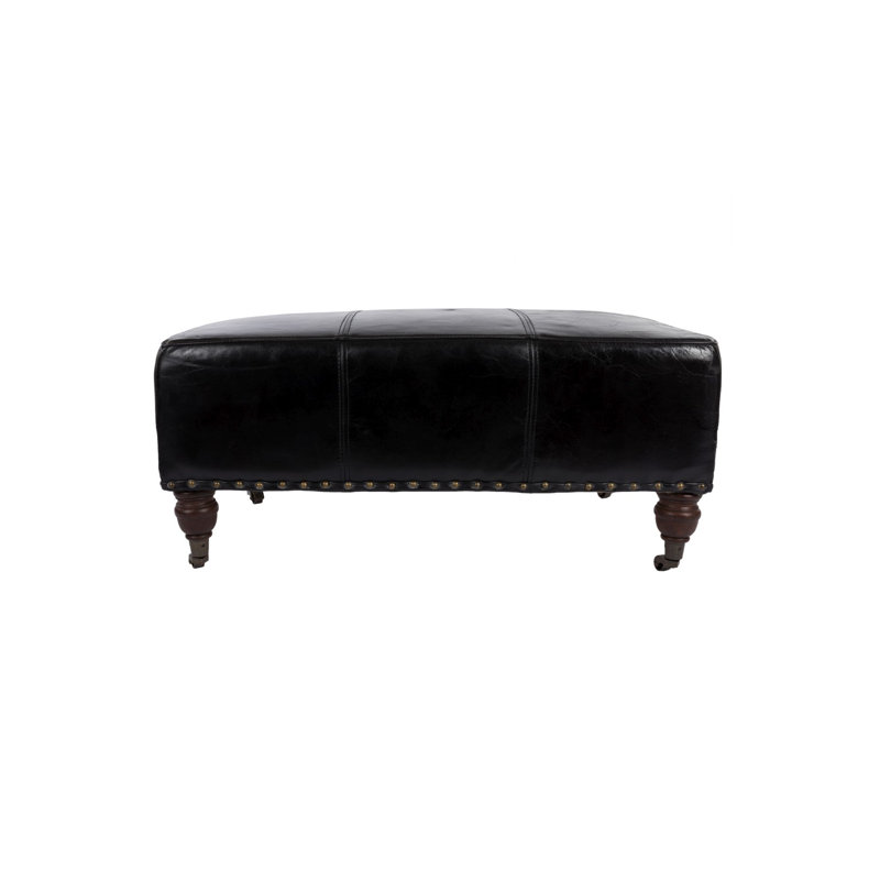 Villena Genuine Leather Upholstered Bench, Black