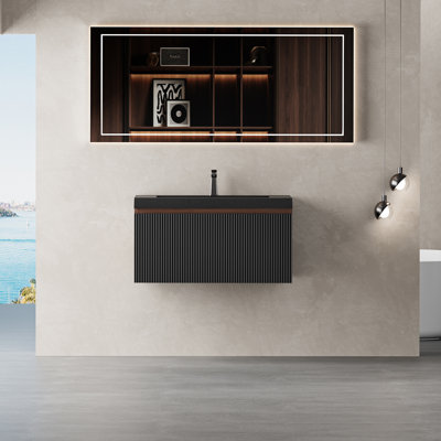 Meuble-lavabo mural flottant avec lavabo, armoire de rangement murale moderne avec tiroirs à fermeture douce pour une fonctionnalité de salle de bain améliorée