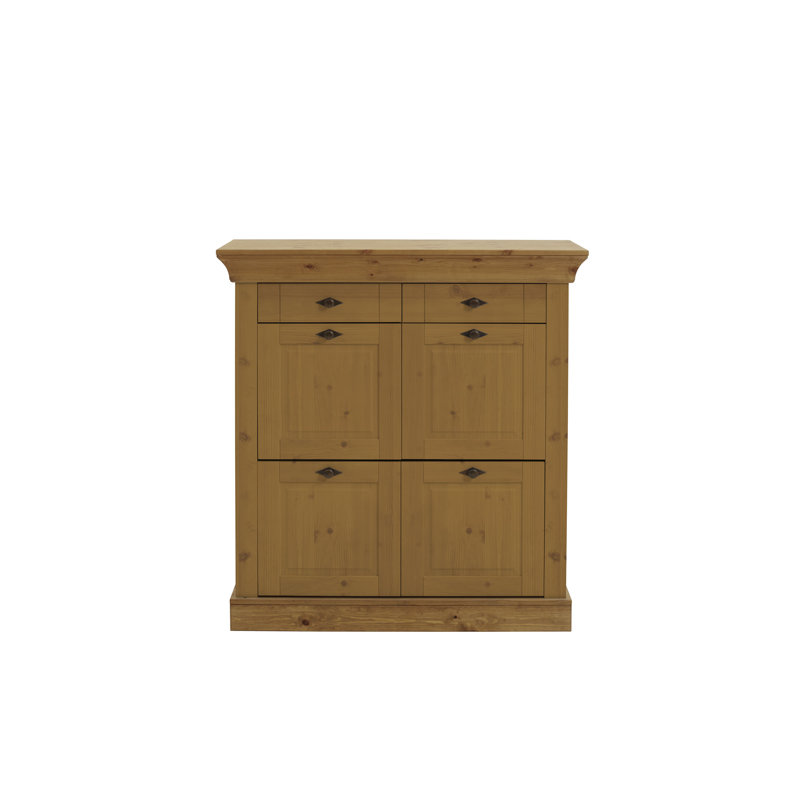 16 Pair Solid Wood Flip Down Shoe Storage, Leach-coloured