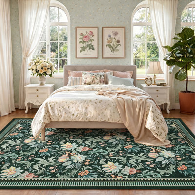 Tapis lavable, tapis floral doux pour le salon, tapis à poils courts antidérapant pour le salon, la chambre à coucher, la salle à manger